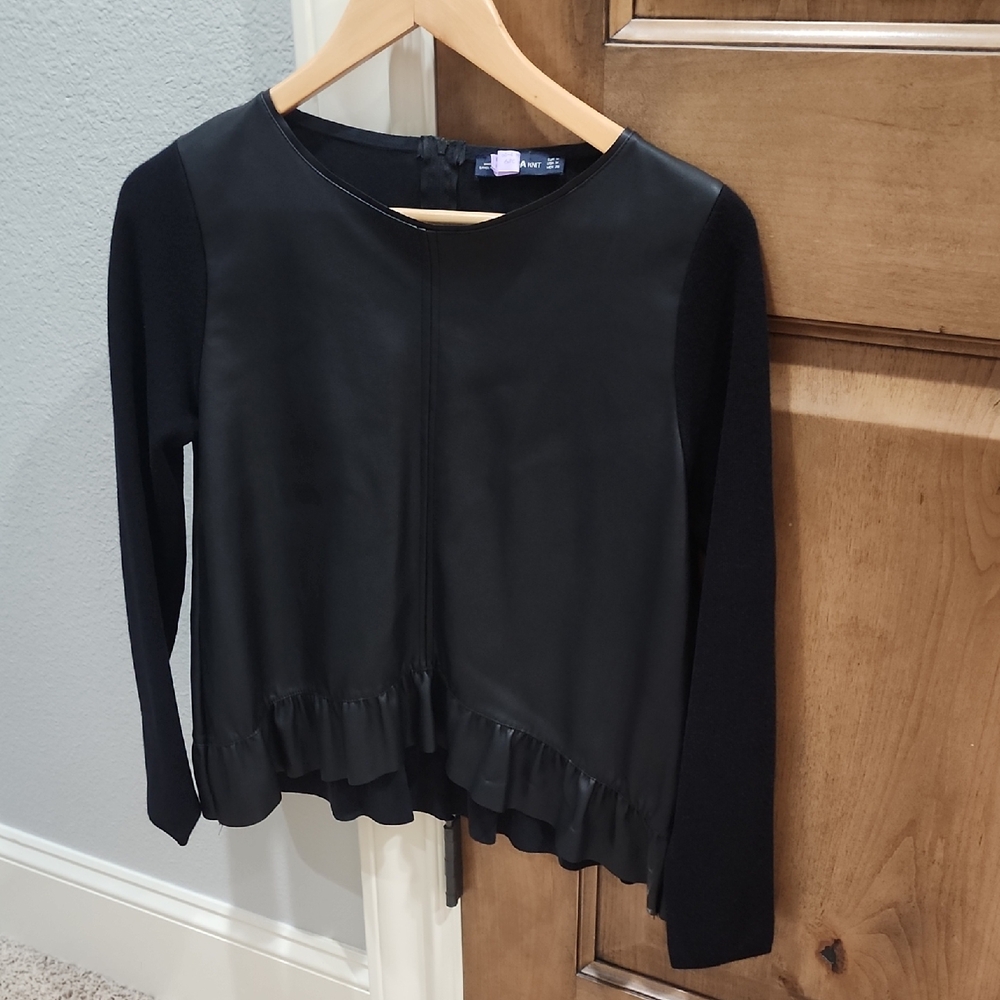Zara Black Knit Top with Ruffle Detail